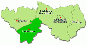 Mapa Powiatu Lidzbarskiego z podziałem na gminy.