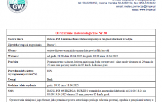 Ostrzeżenie meteorologiczne Nr 30